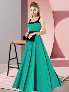 Ideal Sleeveless Floor Length Belt Zipper Dama Dress with Turquoise