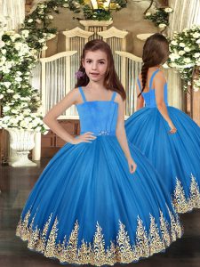 Baby Blue Sleeveless Embroidery Floor Length Evening Gowns