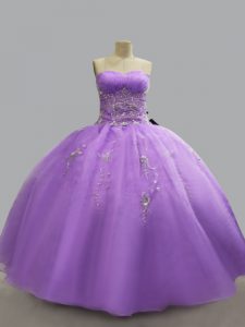 Best Sweetheart Sleeveless Lace Up Quinceanera Gowns Lavender Organza