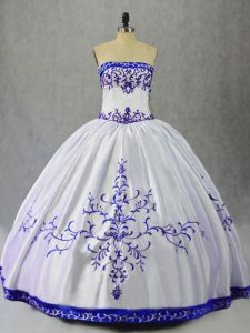 Glorious Blue And White Sleeveless Floor Length Embroidery Lace Up Sweet 16 Dresses