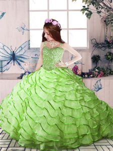 Pretty Sleeveless Organza Court Train Lace Up Pageant Dress for Girls for Party and Sweet 16 and Wedding Party