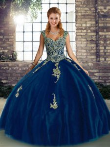 Pretty Floor Length Ball Gowns Sleeveless Royal Blue Quinceanera Dresses Lace Up