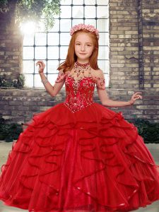 Admirable Sleeveless Beading Lace Up Pageant Gowns For Girls