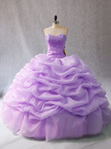 Custom Designed Sweetheart Sleeveless Organza Quinceanera Gown Beading and Pick Ups Lace Up