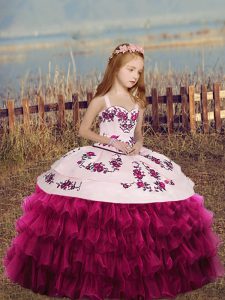 Perfect Organza Sleeveless Floor Length Little Girls Pageant Dress Wholesale and Embroidery and Ruffles