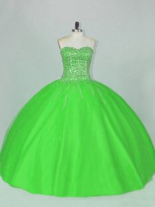 Customized Green Ball Gown Prom Dress Sweet 16 and Quinceanera with Beading Sweetheart Sleeveless Lace Up