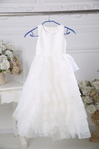 Discount Scoop Sleeveless Toddler Flower Girl Dress Floor Length Ruffled Layers White Chiffon