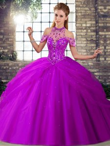 Spectacular Ball Gowns Sleeveless Purple Vestidos de Quinceanera Brush Train Lace Up
