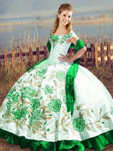 On Sale Embroidery Sweet 16 Quinceanera Dress Green Lace Up Sleeveless Floor Length