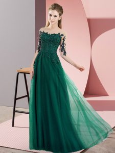Dark Green Half Sleeves Beading and Lace Floor Length Court Dresses for Sweet 16