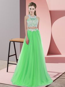 On Sale Green Sleeveless Floor Length Lace Zipper Quinceanera Court of Honor Dress