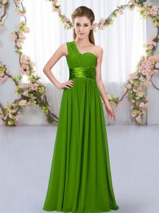Customized One Shoulder Sleeveless Lace Up Damas Dress Green Chiffon