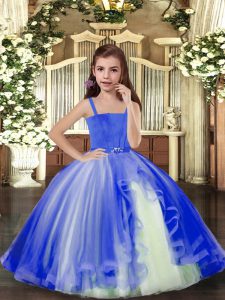 Custom Design Floor Length Ball Gowns Sleeveless Blue Little Girls Pageant Dress Lace Up