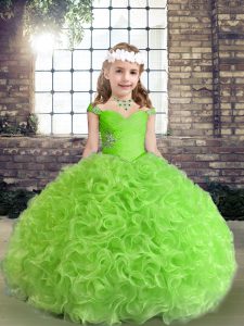 Floor Length Lace Up Pageant Gowns For Girls for Party and Wedding Party with Beading