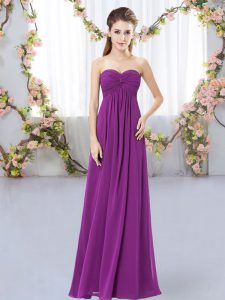 Dramatic Floor Length Purple Quinceanera Court of Honor Dress Sweetheart Sleeveless Zipper