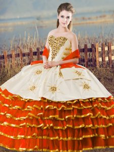 Spectacular Sweetheart Sleeveless Lace Up Sweet 16 Dress Orange Organza