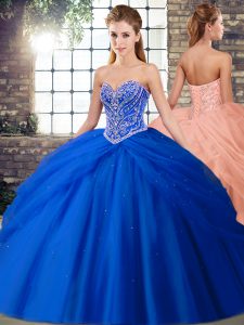 Royal Blue Sweetheart Neckline Beading and Pick Ups Sweet 16 Dress Sleeveless Lace Up