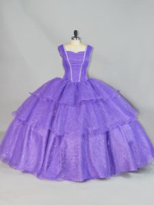 Straps Sleeveless Lace Up Quince Ball Gowns Lavender Organza