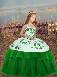 Straps Sleeveless Tulle Little Girls Pageant Dress Embroidery Zipper