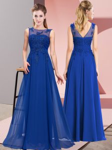 Elegant Floor Length Royal Blue Quinceanera Court Dresses Scoop Sleeveless Zipper