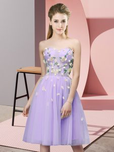 Lavender Lace Up Court Dresses for Sweet 16 Appliques Sleeveless Knee Length