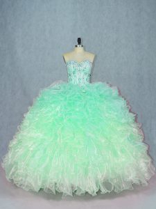 On Sale Green Lace Up Sweetheart Beading and Ruffles Quinceanera Gowns Organza Sleeveless