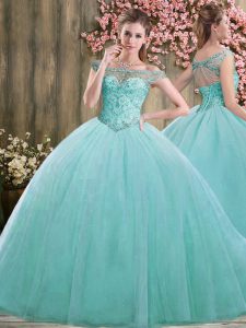 Beading Quinceanera Gown Blue Lace Up Sleeveless Floor Length