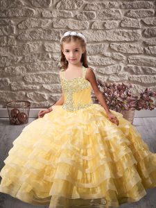 Sleeveless Brush Train Beading and Ruffled Layers Lace Up Little Girls Pageant Dress Wholesale