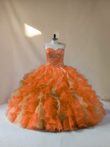 Exceptional Multi-color Lace Up Sweet 16 Dresses Beading and Ruffles Sleeveless Floor Length