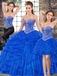 On Sale Royal Blue Sleeveless Beading and Ruffles Floor Length Quinceanera Dress