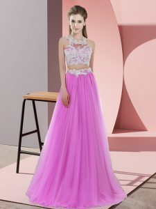 Floor Length Two Pieces Sleeveless Lilac Quinceanera Court of Honor Dress Zipper