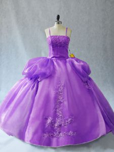 Lavender Organza Lace Up 15 Quinceanera Dress Sleeveless Floor Length Appliques