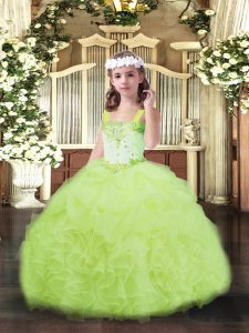 New Arrival Yellow Green Sleeveless Organza Lace Up Little Girl Pageant Dress for Party and Sweet 16 and Wedding Party