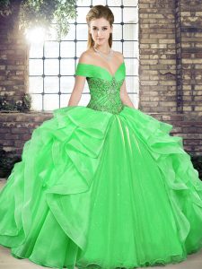 Green Sleeveless Organza Lace Up Quinceanera Dress for Military Ball and Sweet 16 and Quinceanera