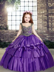 Best Beading Winning Pageant Gowns Lavender Lace Up Sleeveless Floor Length