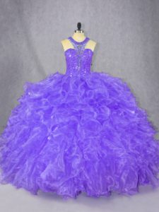 Romantic Purple Sleeveless Beading Floor Length Sweet 16 Dresses