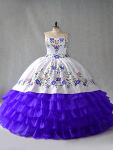 Edgy Sleeveless Embroidery and Ruffled Layers Lace Up 15 Quinceanera Dress