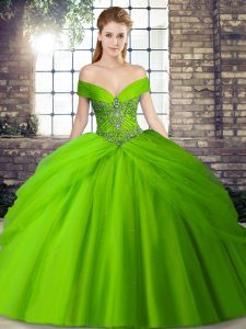 Modern Tulle Lace Up Quinceanera Dress Sleeveless Brush Train Beading and Pick Ups
