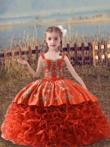 Orange Red Sleeveless Embroidery Lace Up Pageant Gowns For Girls