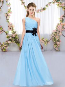 Belt Court Dresses for Sweet 16 Aqua Blue Zipper Sleeveless Floor Length