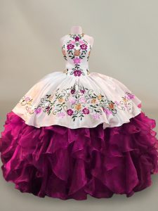 Designer Fuchsia Sleeveless Beading and Embroidery Floor Length Sweet 16 Dress