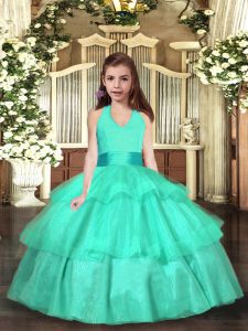Turquoise Sleeveless Floor Length Ruffled Layers Lace Up Pageant Dresses