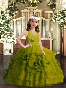 Ball Gowns Little Girls Pageant Gowns Olive Green Straps Organza Sleeveless Floor Length Zipper