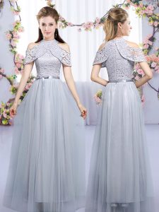 Superior Sleeveless Zipper Floor Length Lace and Belt Damas Dress
