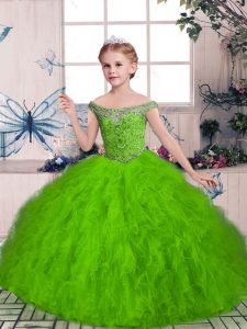 Lace Up Off The Shoulder Beading and Ruffles Evening Gowns Tulle Sleeveless
