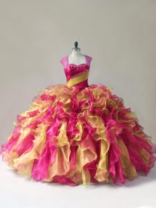 Beauteous Multi-color Zipper Quinceanera Gown Beading and Ruffles Sleeveless Floor Length
