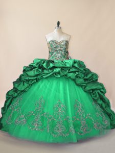 Clearance Green Ball Gowns Tulle Sweetheart Sleeveless Beading and Pick Ups Lace Up Quince Ball Gowns Brush Train