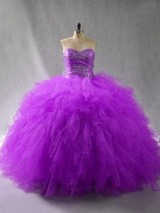 Purple Sweet 16 Dresses Sweet 16 and Quinceanera with Beading and Ruffles Sweetheart Sleeveless Lace Up