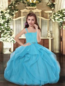 Cute Straps Sleeveless Lace Up Pageant Dress Wholesale Blue Tulle