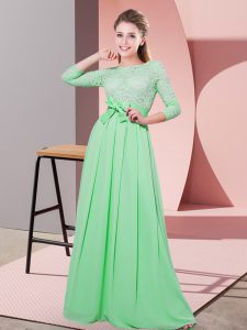 Best Selling Chiffon 3 4 Length Sleeve Floor Length Quinceanera Court Dresses and Lace and Belt